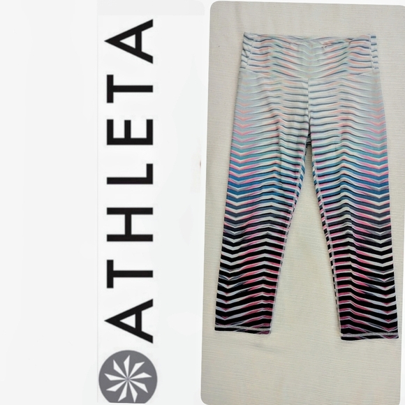 Athleta Striped Leggings Stripes  Capri Workouts Womans Size M - Picture 3 of 7